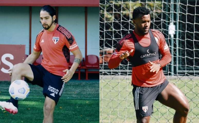 Benítez e Luan durante treino do São Paulo (Foto: Fellipe Lucena / saopaulofc)