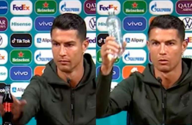 CR7 durante coletiva (Montagem LANCE!)