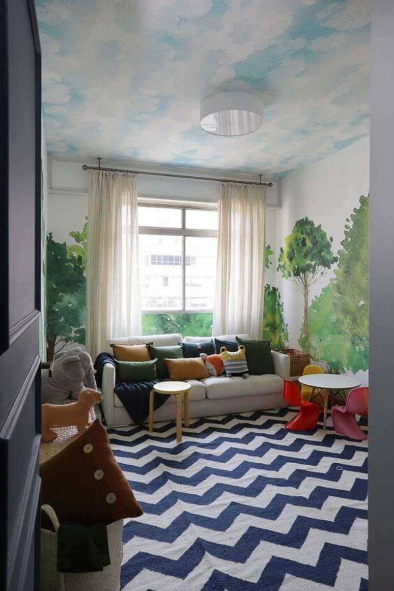 19. Tapete chevron azul e branco para brinquedoteca – Foto Casa de Valentina