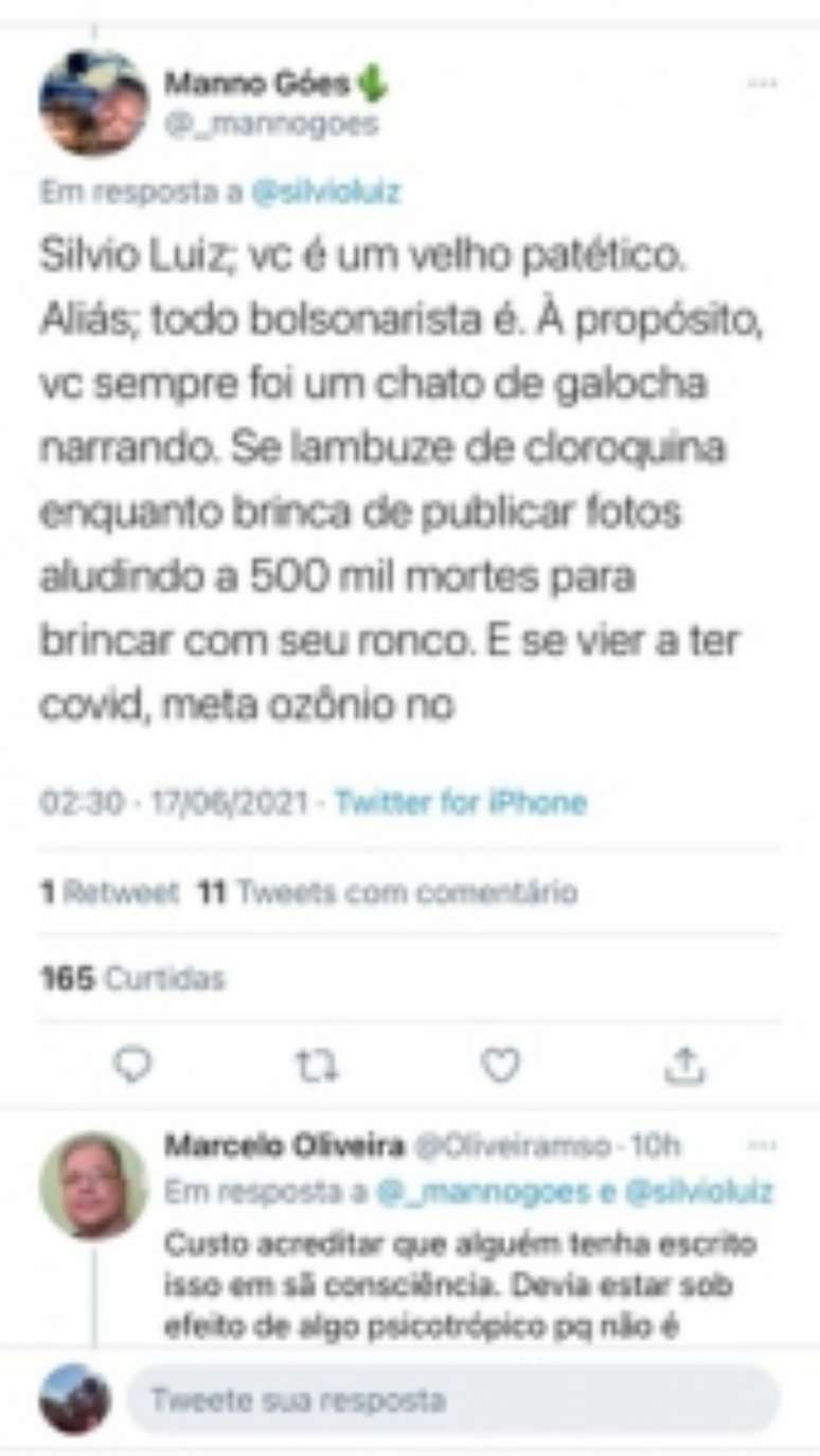 Manno Goés atacou Silvio Luiz(Reprodução: Twitter)