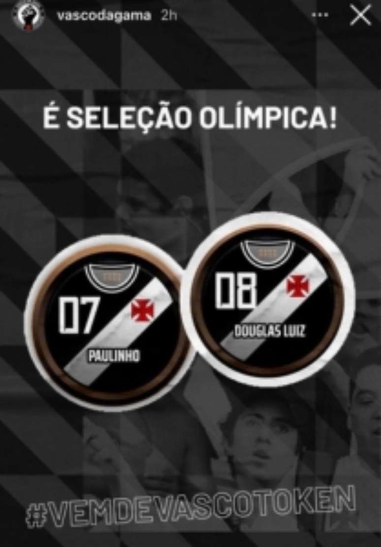 Vasco comemorou a convocação de Paulinho e Douglas Luiz (Reprodução: Instagram)