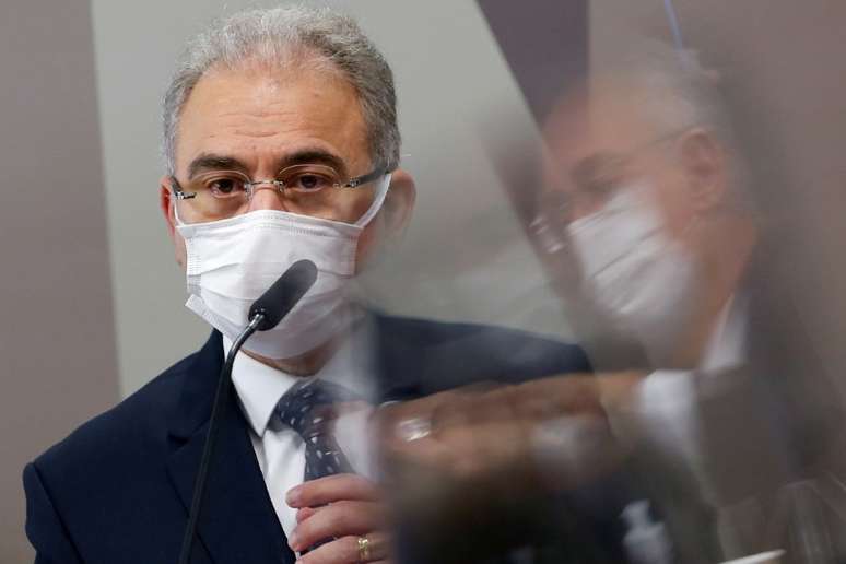 Ministro da Saúde, Marcelo Queiroga, durante depoimento à CPI da Covid no Senado
08/06/2021 REUTERS/Adriano Machado