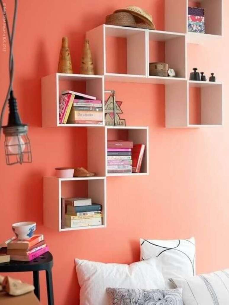 37. Quarto com parede cor pessego – Foto Pinterest