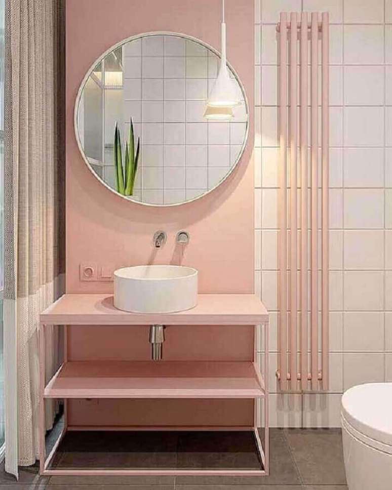 17. Cores pastéis para decoração de banheiro rosa – Foto: Dicas Decor