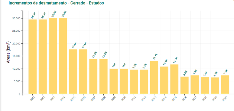 Índice de desmatamento no Cerrado cresceu 12,3% entre 2019 e 2020.