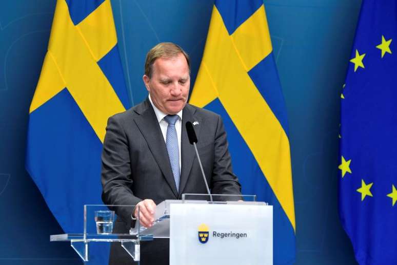 Premi&ecirc; da Su&eacute;cia, Stefan Lofven, durante entrevista coletiva em Estocolmo
21/06/2021 TT News Agency/Andres Wiklund via REUTERS