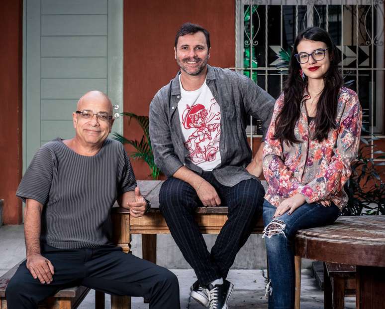 Cláudio Manoel, Micael Langer e Julia Besserman, os diretores de 'Meu Amigo Bussunda'