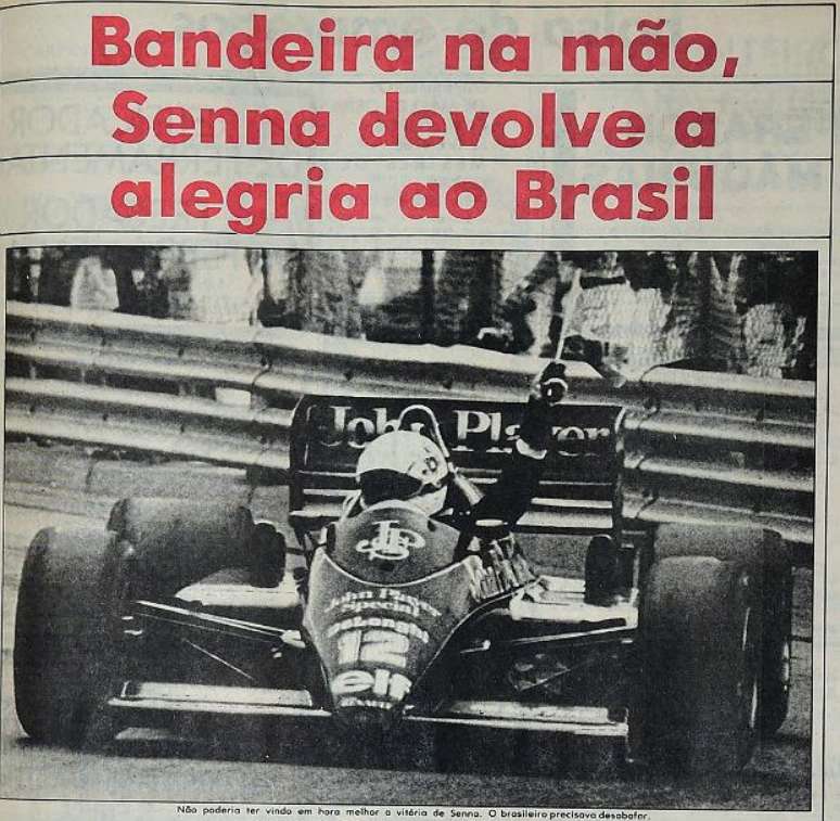 Jornal ‘A Gazeta’ noticiando sobre a vitória de Ayrton Senna 
