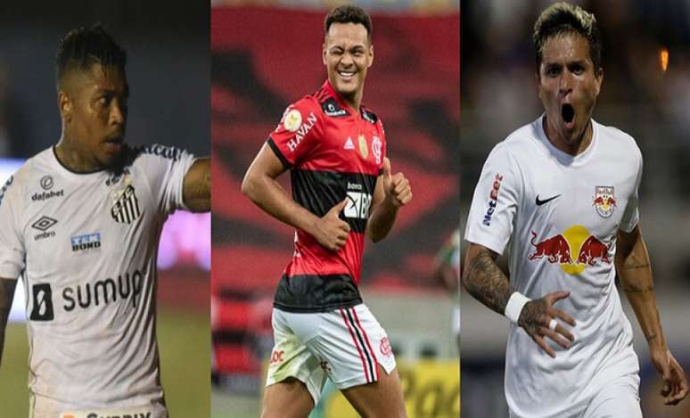 Marinho, Muniz e Artur no Top 3 (Divulgação/Santos Alexandre Vidal/Flamengo Ari Ferreira/Red Bull Bragantino)