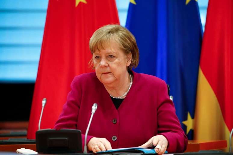 Chanceler da Alemanha, Angela Merkel, durante conferência em Berlim
28/04/2021 REUTERS/Michele Tantussi/Pool