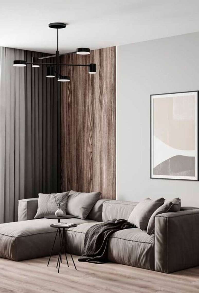 34. Decoração moderna com sofá modular e lustre de teto para sala de estar – Foto: Architecture Art Desgins