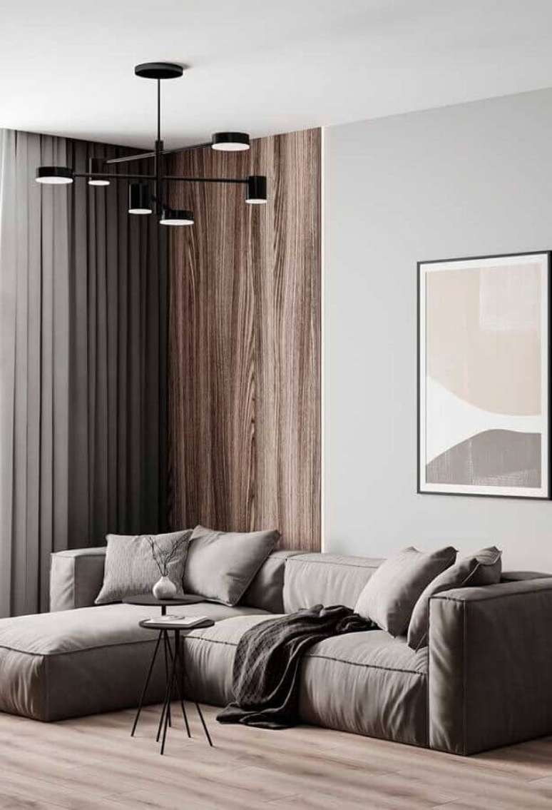 34. Decora&ccedil;&atilde;o moderna com sof&aacute; modular e lustre de teto para sala de estar &ndash; Foto: Architecture Art Desgins