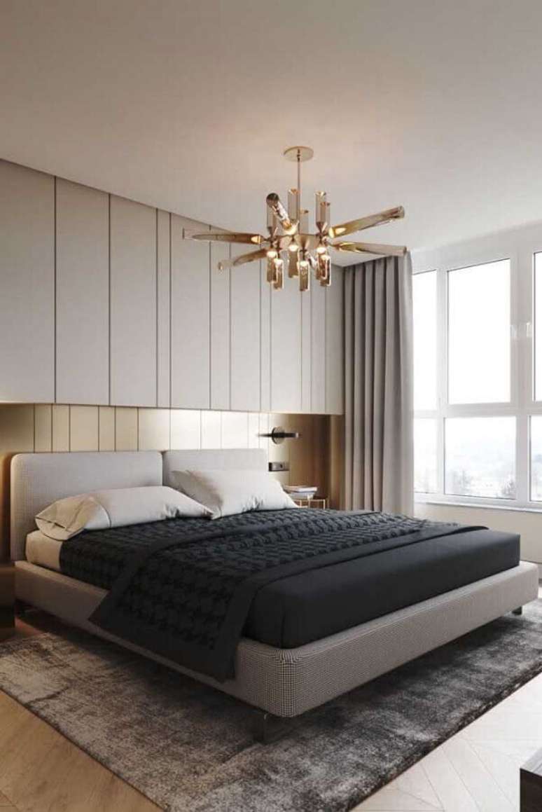 46. Lustre de teto para quarto de casal com decoração moderna – Foto: Architecture Art Desgins
