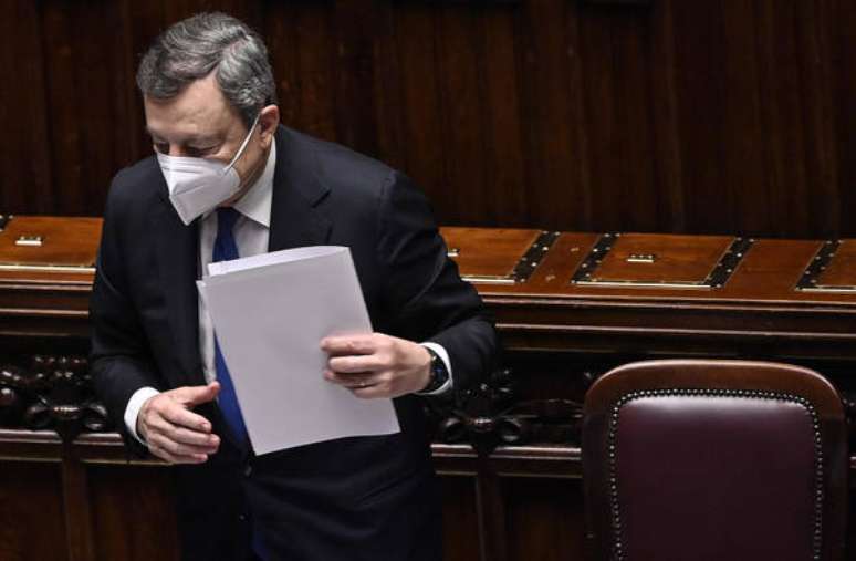 Mario Draghi durante pronunciamento na Câmara dos Deputados