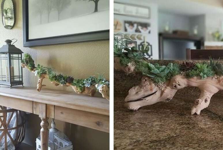 11. Floreira de madeira rústica encanta a decoração da sala de estar. Fonte: Pinterest