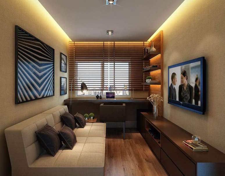 8. Sala neutra com tons de marro nos m&oacute;veis &ndash; Foto Pinterest