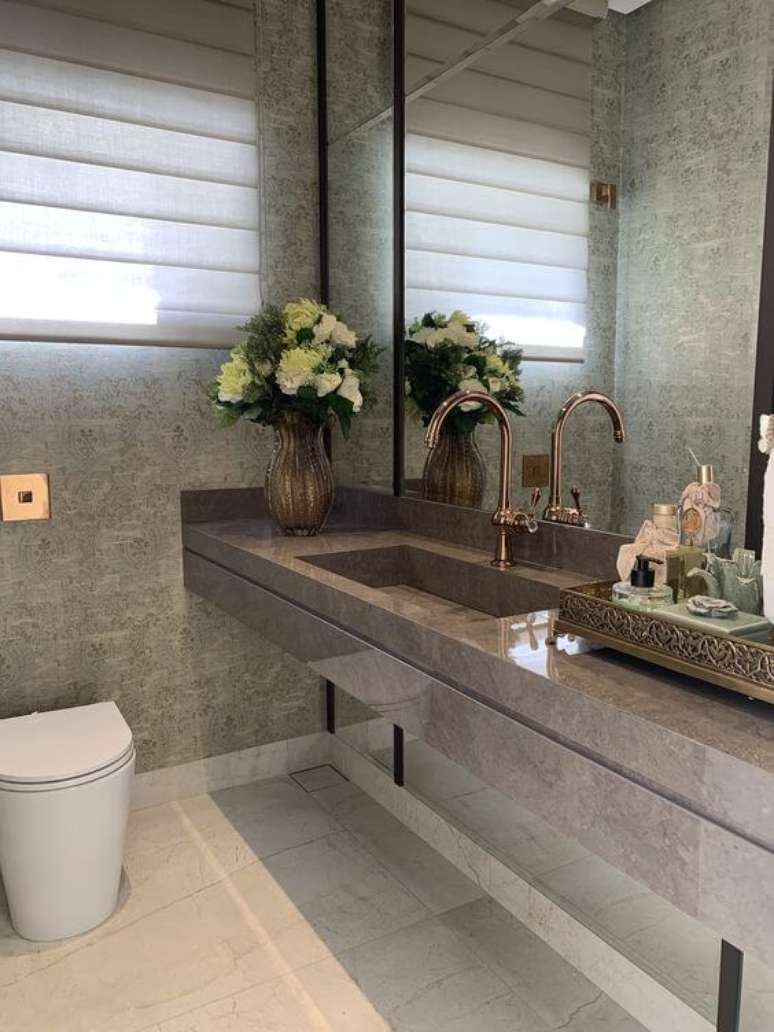 90. Bancada de granito para banheiro marrom &ndash; Foto Archtrends Portobello