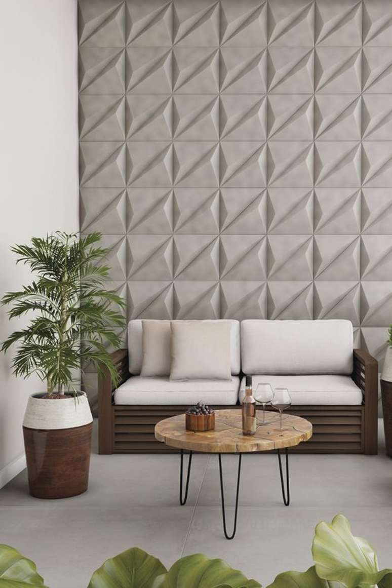 13. Sala de estar com porcelanato 3D cinza &ndash; Foto Portobello