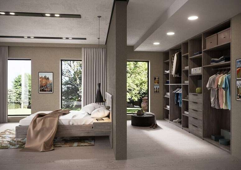 26. Decora&ccedil;&atilde;o de quarto com arm&aacute;rio closet casal &ndash; Foto: Pinterest