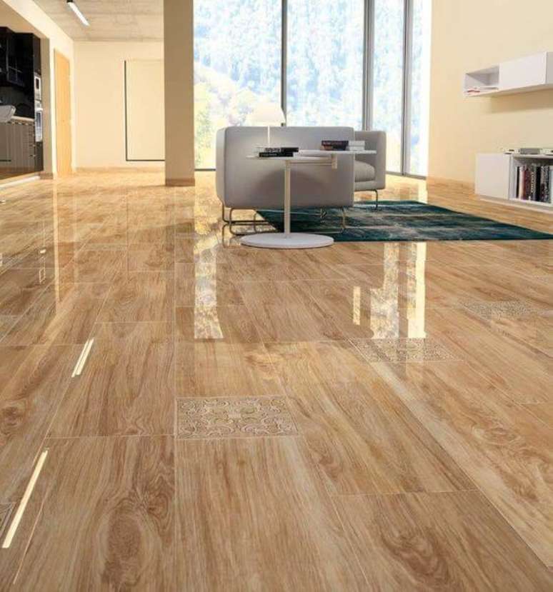 22. Porcelanato amadeirado para sala de jantar moderna &ndash; Foto Pintrest