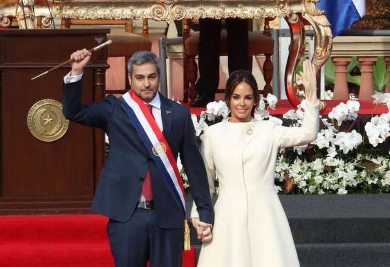 O presidente do Paraguai, Mario Abdo Benítez, e a primeira-dama Silvana Abdo