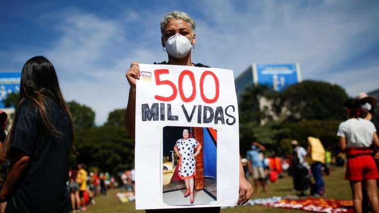 Protesto em Brasília; no Brasil, morreram 2.345 pessoas a cada um milhão de habitantes, e no mundo, número fica abaixo de 500