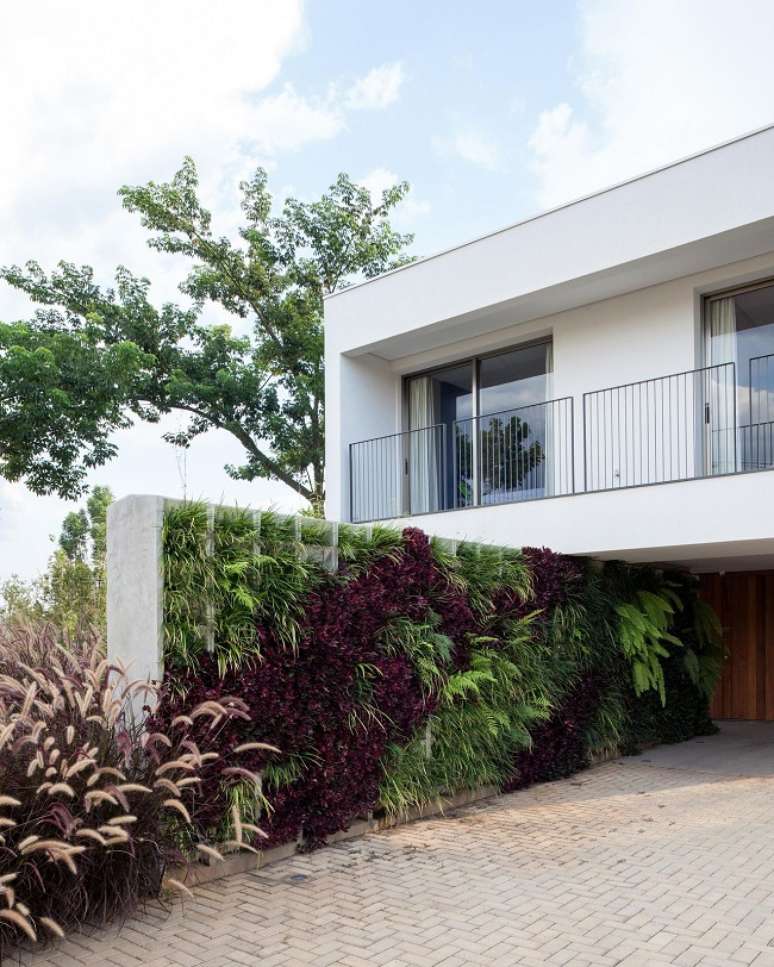 12. Revestimento para muro externo de concreto com aberturas que permitem a cria&ccedil;&atilde;o de um lindo jardim vertical. Projeto de Consuelo Jorge