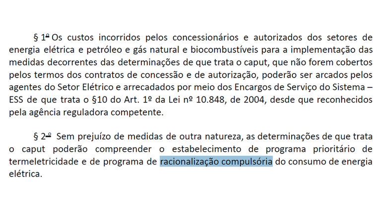 Primeira versão da medida provisória do governo com ações de combate à crise do setor elétrico trazia o estranho termo 'racionalização compulsória', depois retirado em versão posterior do documento