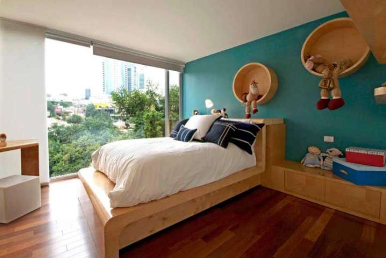 70. Quarto com nicho redondo de madeira &ndash; Foto Pinteret