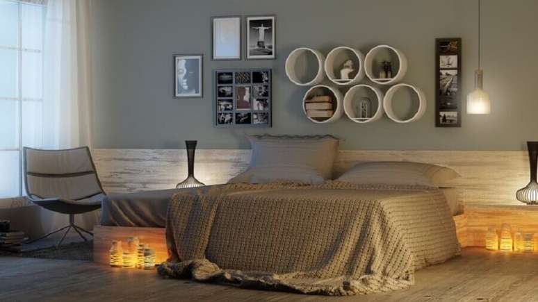 50. Quarto de casal decorado com nichos redondos brancos &ndash; Foto: ConstruindoDECOR