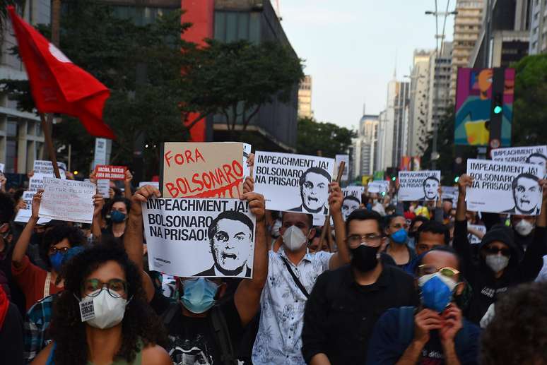 Protesto contra o Presidente Jair Bolsonaro, realizado na avenida Paulista, na cidade de São Paulo