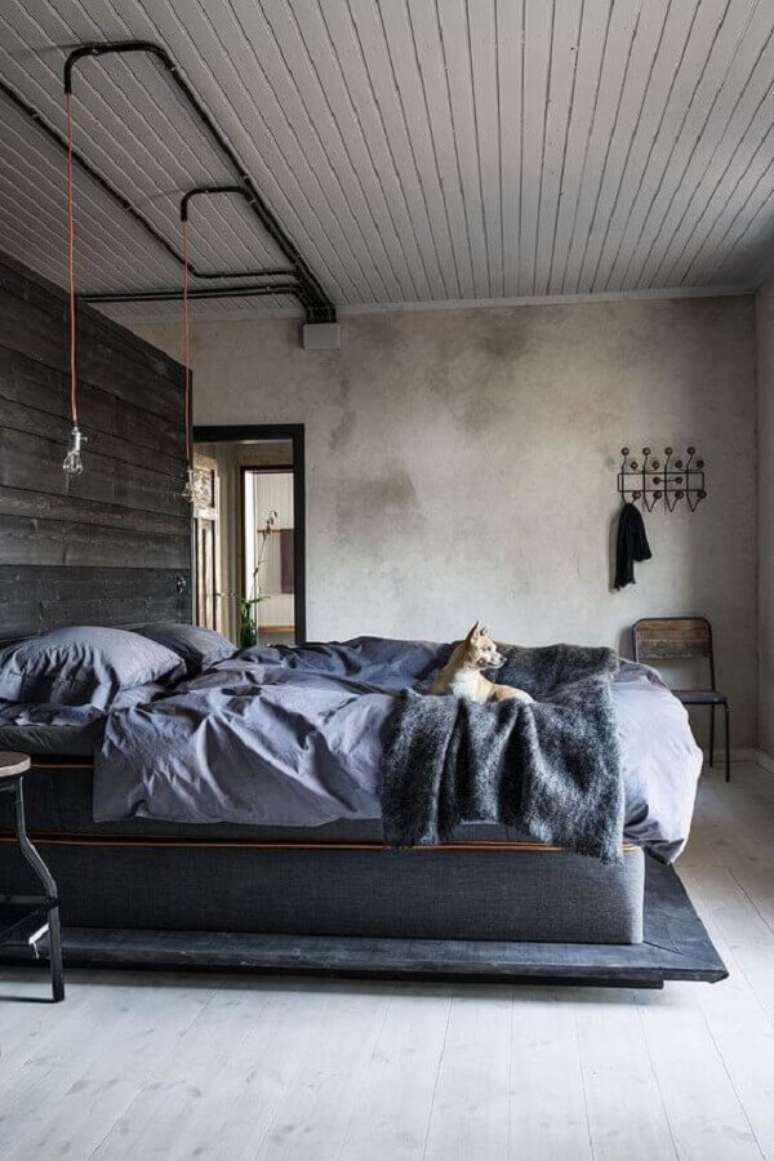 37. Parede de cimento queimado para decoração de quarto industrial – Foto: Neu Dekoration Stile