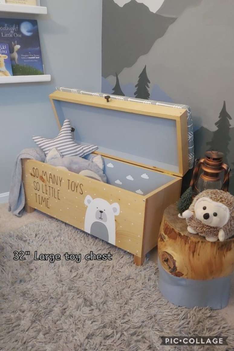 54. Quarto infantil com bau de madeira decorada – Foto Etsy