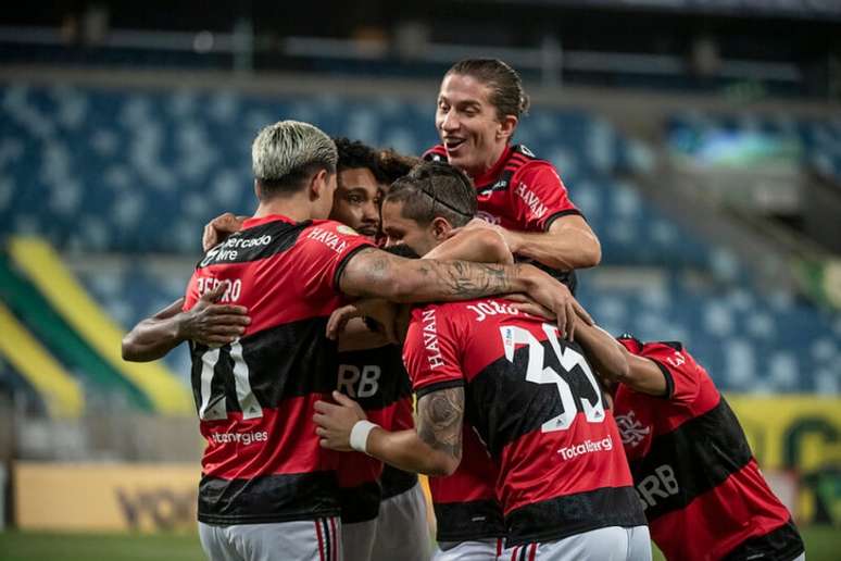 Flamengo comemora gol na vitória sobre o Cuiabá (Foto: Alexandre Vidal/Flamengo)