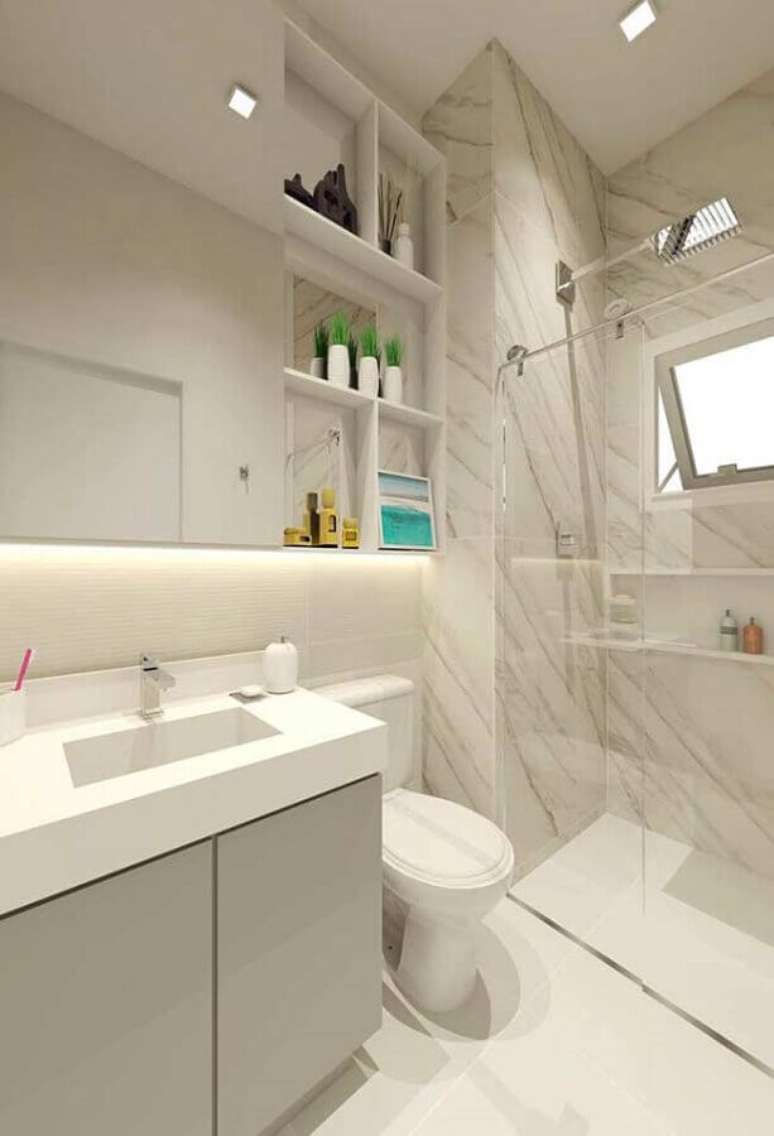 37. Ideias para banheiro pequeno decorado em cores claras – Foto: Home Fashion Trend