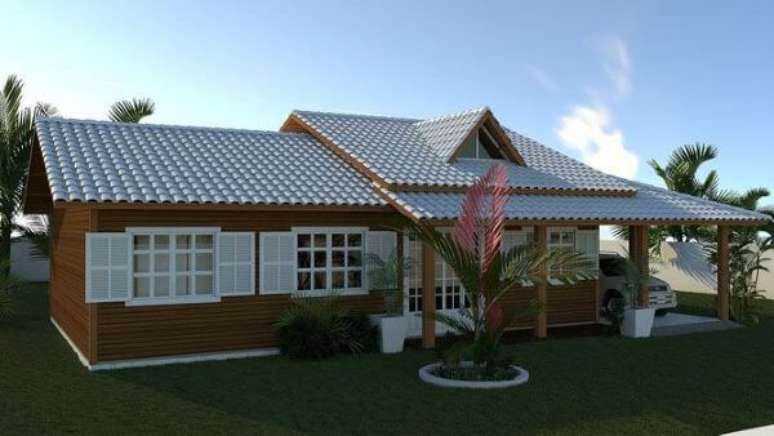 15. Decoração de casa de madeira com telha colonial na cor branca – por: Revista VD