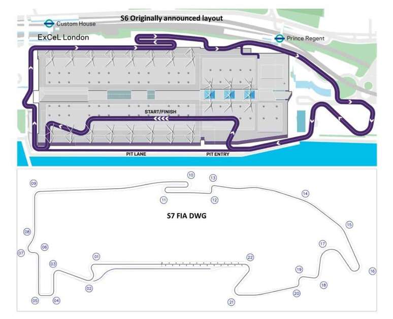 Acima, o tra&ccedil;ado original do eP de Londres. Abaixo, o modificado 