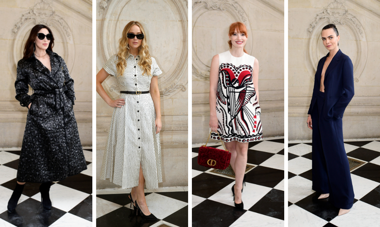 Cara Delevigne, Jennifer Lawrence, Jessica Chastain e Monica Bellucci (Fotos: Valentine Bedel/Dior/Divulgação)