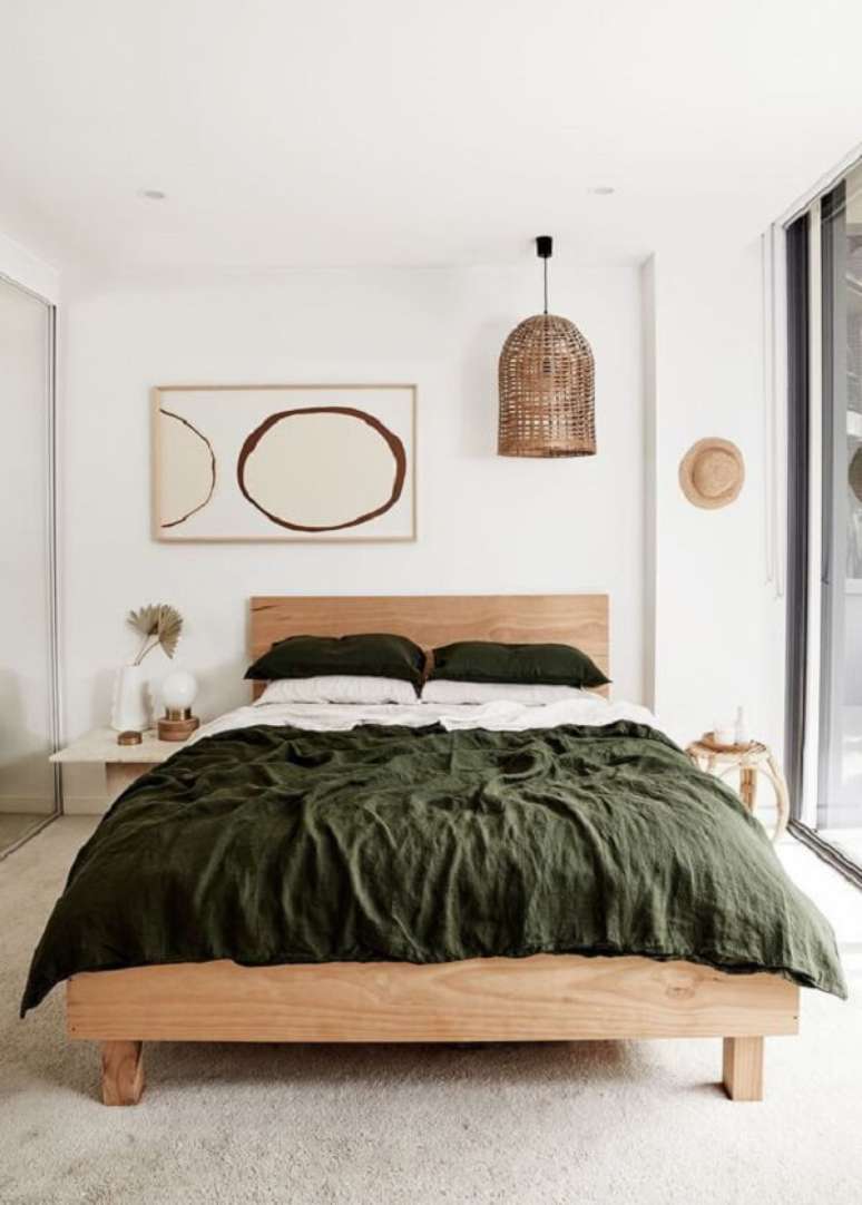 40. Projeto de quarto marrom claro com cama de casal de madeira. Fonte: Bed Threads