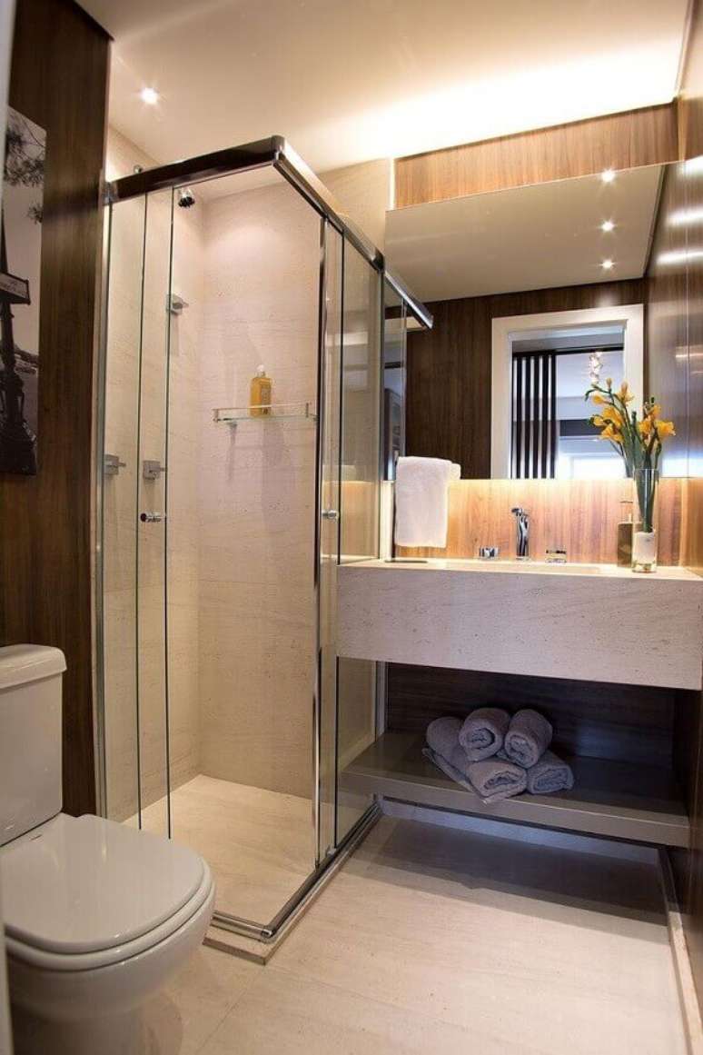 62. Ideias para decorar banheiro pequeno em cores neutras &ndash; Foto: Pinterest