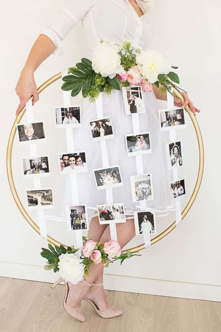 35. Moldura redonda para fotos DIY – Foto Solteiras noivas casadas