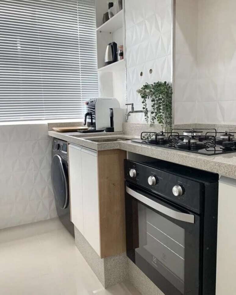 36. Lavanderia clean com revestimento cer&acirc;mico 3D branco. Fonte: Pinterest