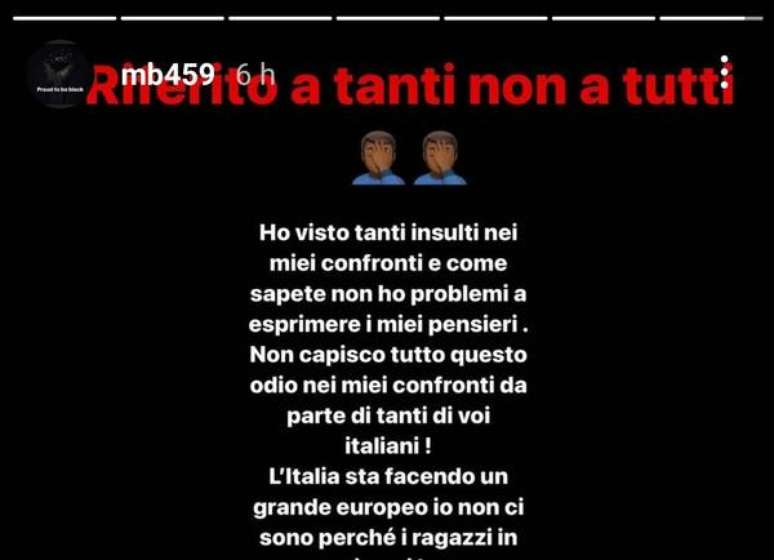 Captura de tela mostra desabado de Balotelli no Instagram