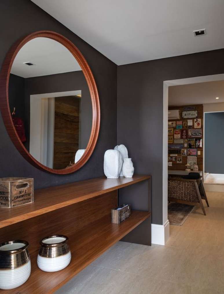 46. Sala com moldura redonda de madeira &ndash; Foto Rocha Andrade Arquitetura