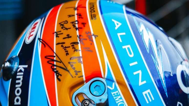 Capacete de Fernando Alonso, que foi entregue a Lando Norris 