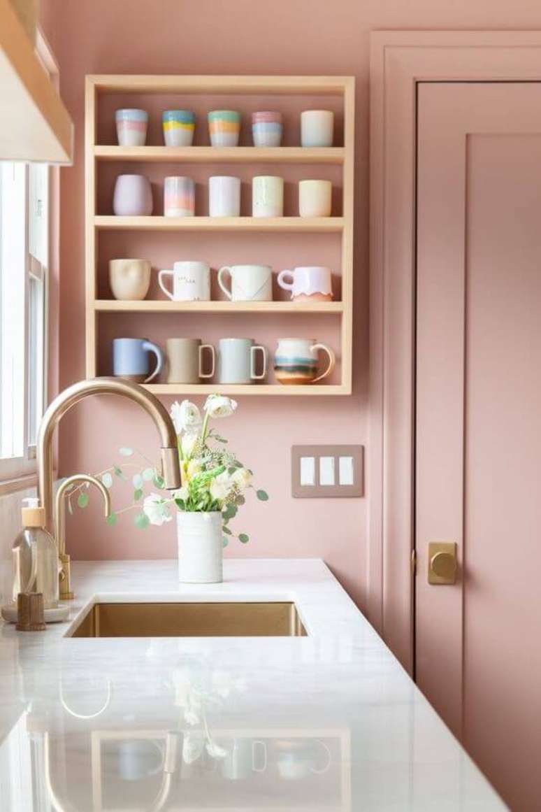 11. Pedra para bancada de cozinha branca e rosa – Foto Pinterest