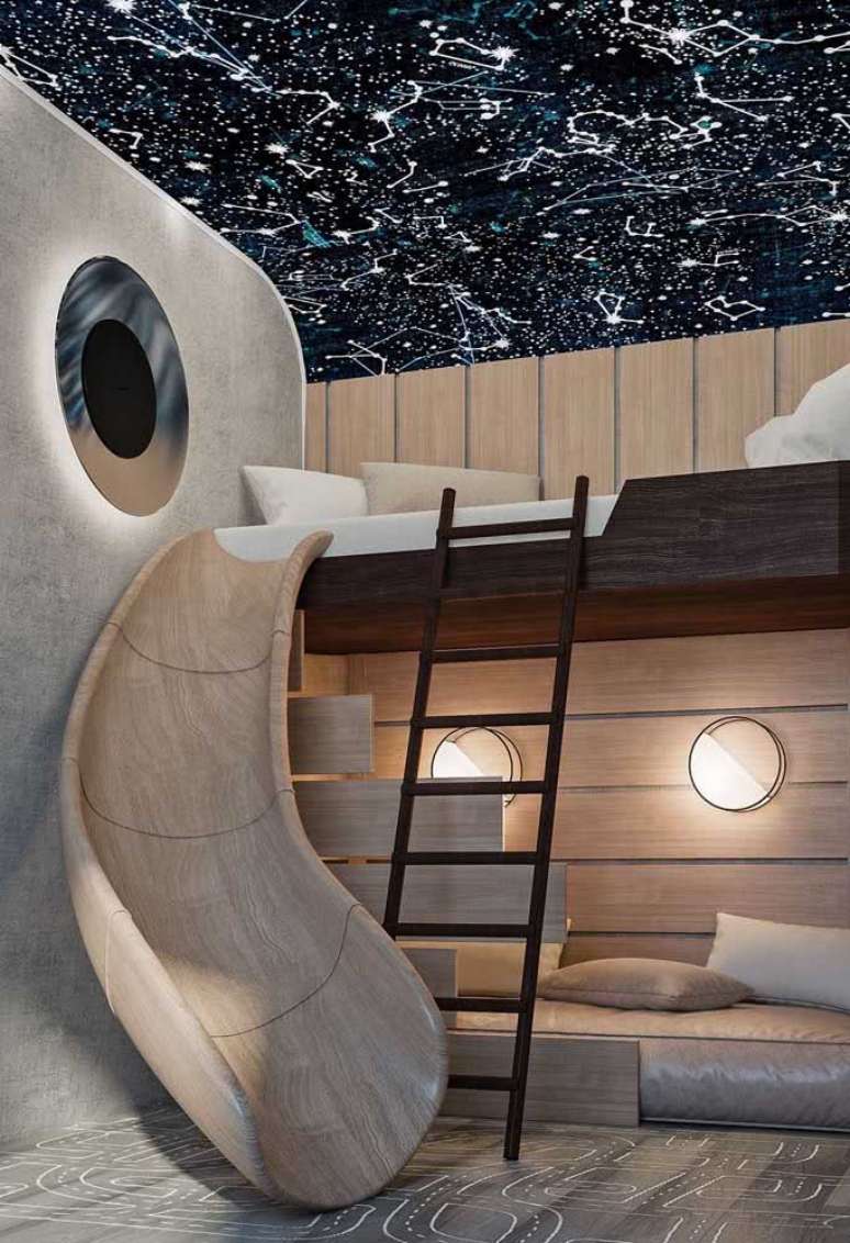 3. Quarto com beliche de madeira e escorregador &ndash; Foto Pinterest