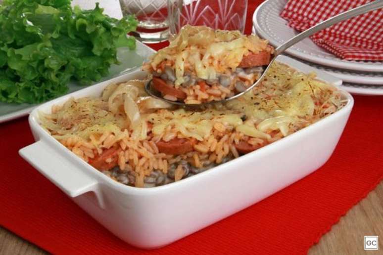 Guia da Cozinha - Arroz de forno com lentilha e linguiça