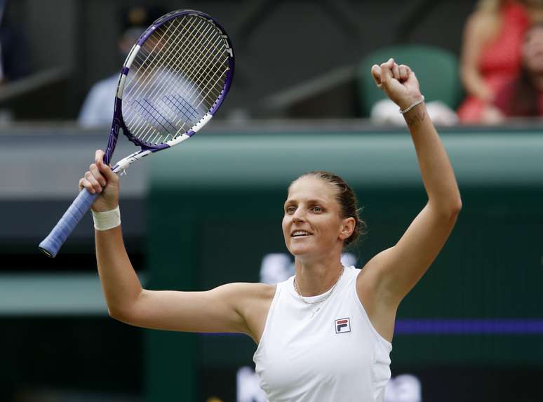 Pliskova comemora a sua vaga na final de Wimbledon logo após superar Sabalenka