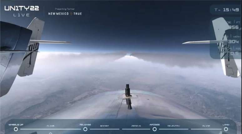 Nave Unity deve atingir 80 km de altitude, colocando os passageiros em gravidade zero por até 4 minutos